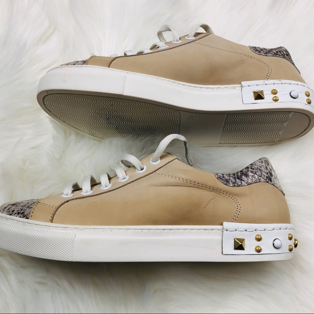 Piampiani Italy Cream Sneakers Size 6 Studded - Picture 3 of 8